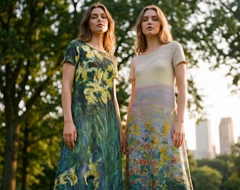 Claude Monet Painting Long Maxi Dress Flower Beds Vetheuil Gartenweg Poppy Field Yellow Irises Waterlilies Peony Garden Womens Clothing