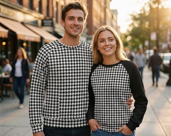 Black White Houndstooth Sweatshirt Men Women Dogstooth Shepherd Border Check Sweater Puppytooth Couple Matching Pata De Gallo Pied-de-poule