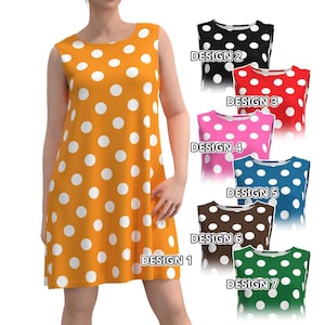 Colorful Polka Dot Sleeveless Women Mini Dress White Dots on Pink Black Red Blue Brown Green Orange Polkadot Spot Retro Millennial Fashion