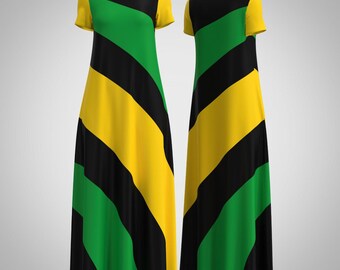 Jamaica the Cross Flag Long Maxi Dress Black Green Gold Yellow Jamaican  Pride Modest Women Clothing - Etsy