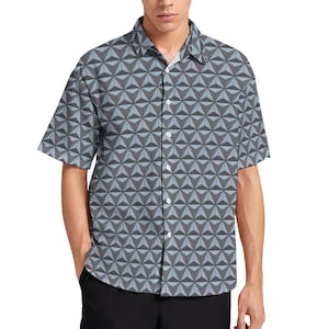 Epcot Icon Spaceship Earth Station Disney Park Inspired Men's Button Shirt Collar Short Sleeve
