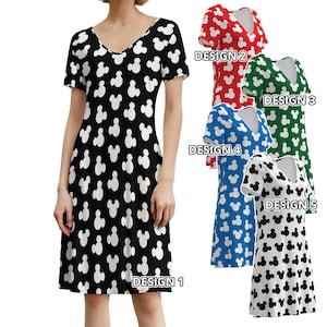 Mickey Minnie Mouse Silhouette Ears Polka Dot Black Red Blue Green White Disney Park Disneyland Inspired Short Sleeve Skater Dress