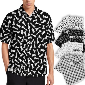 Camisa de manga corta con botones y cuello para hombre y mujer, diseño de tablero de ajedrez, ajedrez, ajedrez, gran maestro