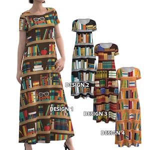 Books Bookshelf Library Librarian Teacher Researcher Lecturer University College Student Nerd Geek Gift Long Maxi Dress Short Sleeve Custom