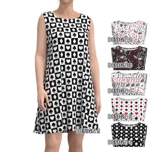 Playing Cards Women Sleeveles Mini Dress Game Deck Suit Gaming Play Card Symbols Clubs Diamonds Hearts Spades Checker Game Night Host Party