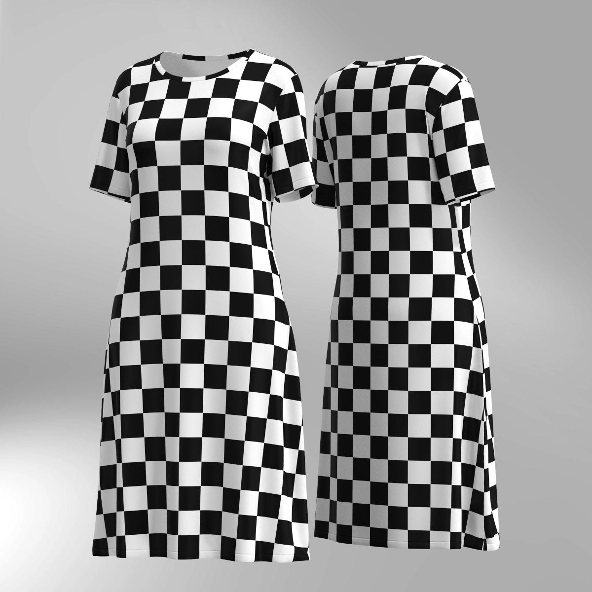 black and white dresses for the races Checker Box Women Dress Clothing Racing Flag White Black Red Pink Gray Orange Purple Green Check Pattern Race Dress Short Sleeve Retro Style