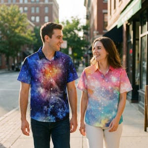 Galaxy Star Button Shirt Outer Space Universe Couple Matching Clothes Science Student Teacher Professor Gift Geek Nerd