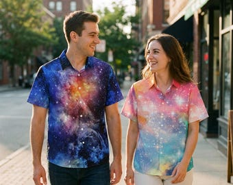 Galaxy Star Button Shirt Outer Space Universe Couple Matching Clothes Science Student Teacher Professor Gift Geek Nerd
