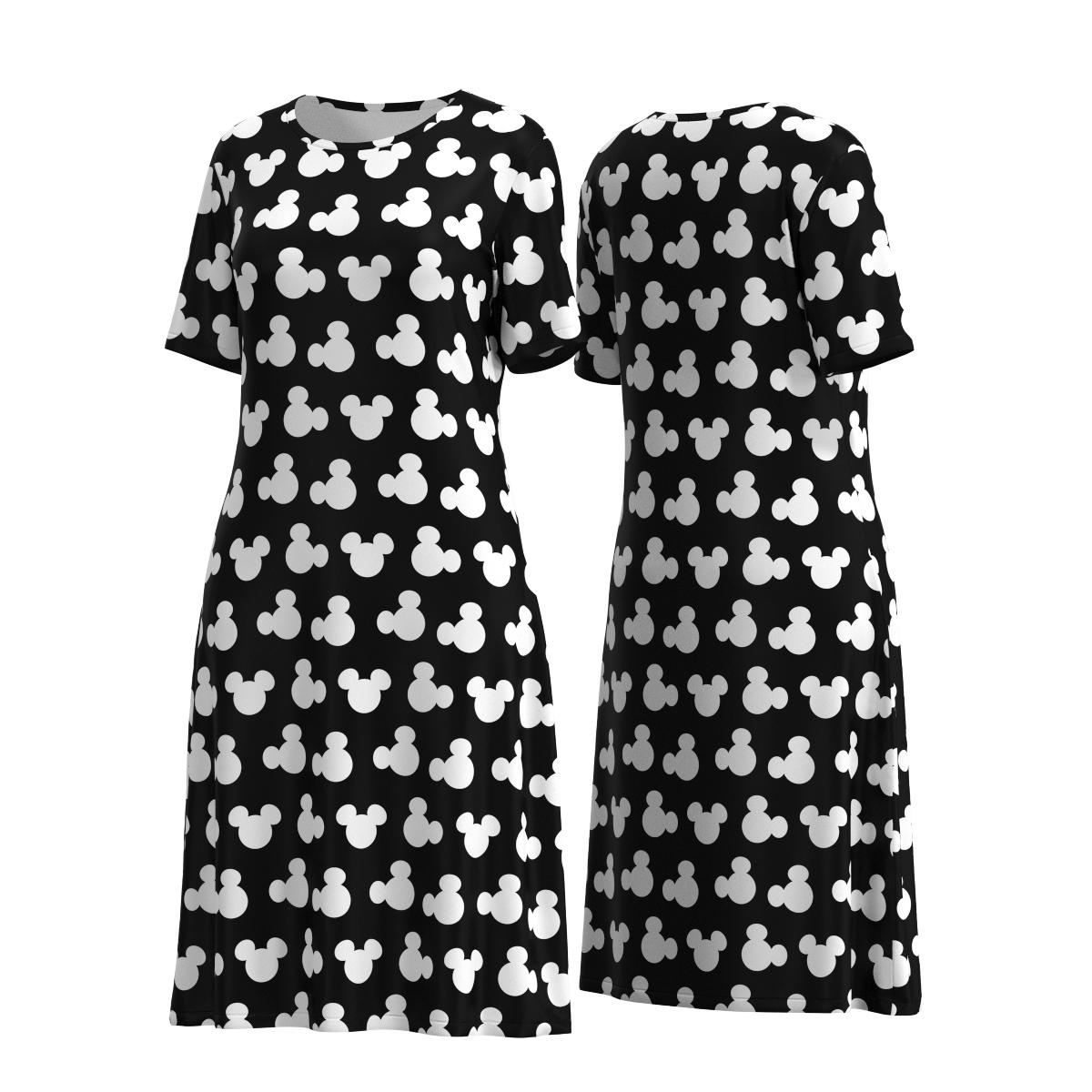 minnie mouse black and white dress Mickey Silhouette Ears Polka Dot Womens Clothing Red Blue Green Pink Orange Disney Disneyland Trip Cruise evening-party The Perfect T-Shirt Dress Size:13 US Men (12 UK/AU) SVG For Cricut Design