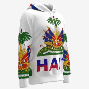 Armoiries d'Haïti Drapeau haïtien Drapeau d'Haïti Créole haïtien Drapo Ayiti L'Union Fait La Force Noir Blanc Sweat-shirt à capuche image 4