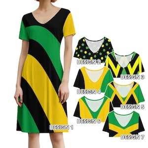 Jamaica Flag Black Green Gold Color Inspired Jamaican Pride Dress Short Sleeve