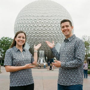 Epcot Disney Shirt Button Up Disneyland Inspired Hawaiian Earth Station Couple Family Polo Tshirt