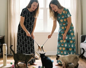 Cute Cats Pattern Long Maxi Dress Pet Animal Lover Mother Mom Mama Gift Womens Clothing