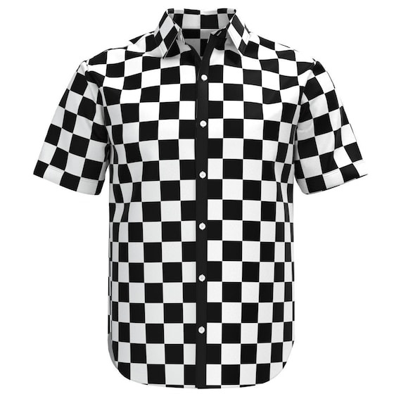 Black & White Checkered Box Check Pattern Men's Button - Etsy