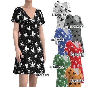 Mickey Mouse Eye Patch Pirate Sword Disney Park Disneyland Inspired Black White Blue Gray Green Red Short Sleeve Sleeveless Skater Dress