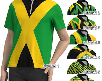 Jamaika Flagge inspiriert Das Kreuz Schwarz Grün Gold Gelb Farbe Jamaika Kurzarm Kragen Kragen Polo T-Shirt Shirt