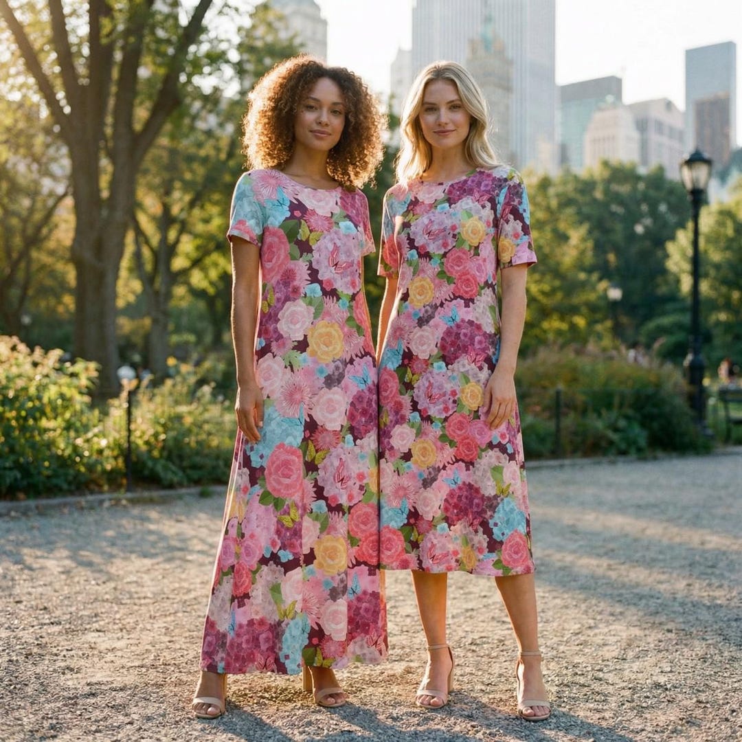 Order Roses Dress Pink Roses Floral Print Women Long Maxi Midi Dress Purple Flower Womens ...
