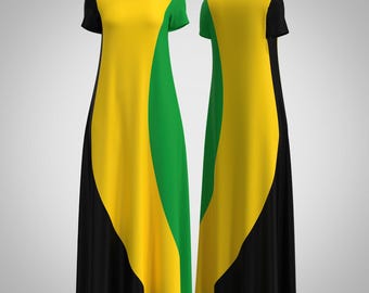 Jamaica The Cross Flag Long Maxi Dress Black Green Gold Yellow Jamaican Pride Modest Women Clothing Jamaica The Cross Flag Long Maxi Dress Black Green Gold Yellow Jamaican Pride Modest Women Clothing