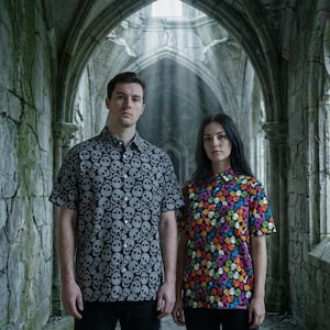 Schädel Skelett Knochen Button Up Shirt Goth Rock Metall Gothic Punk Grunge Halloween Herren Damenmode