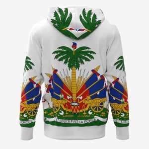 Armoiries d'Haïti Drapeau haïtien Drapeau d'Haïti Créole haïtien Drapo Ayiti L'Union Fait La Force Noir Blanc Sweat-shirt à capuche image 5