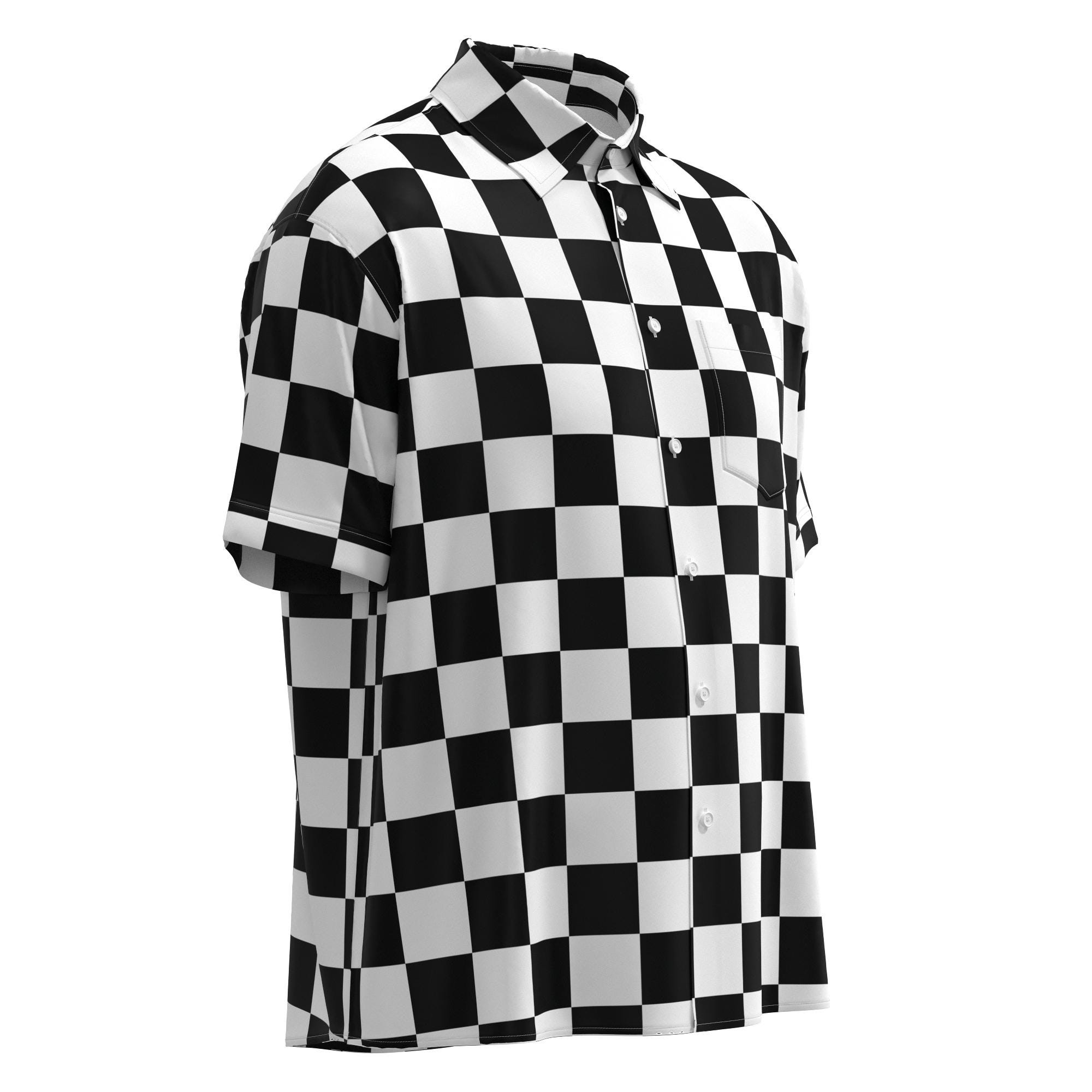 Black & White Checkered Box Check Pattern Men's Button Shirt