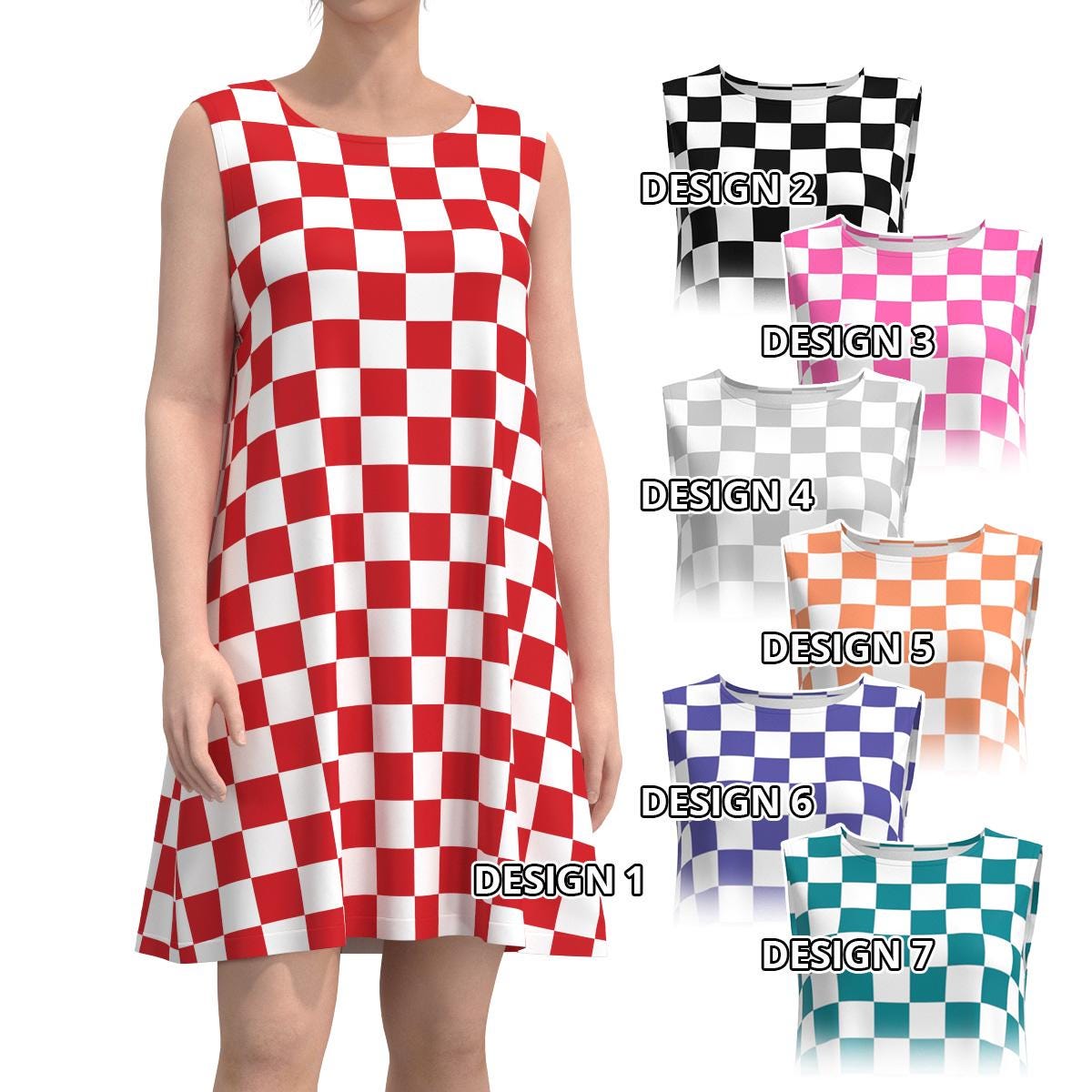 BAIKUTOUAN Women's Checkered Racing Flag Sundress - Sleeveless Summer Beach Dress, Swing Skirt, Adjustable Spaghetti Straps - View #3