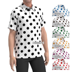 Polka Dot Schwarz Blau Grün Rot Braun Orange Lila Punkte auf weißem Hintergrund Bunte Geometrische Muster Männer Frauen Kurzarm Button Shirt