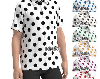 Polka Dot Black Blue Green Red Brown Orange Purple Dots on White Background Colorful Geometric Pattern Men Women Short Sleeve Button Shirt