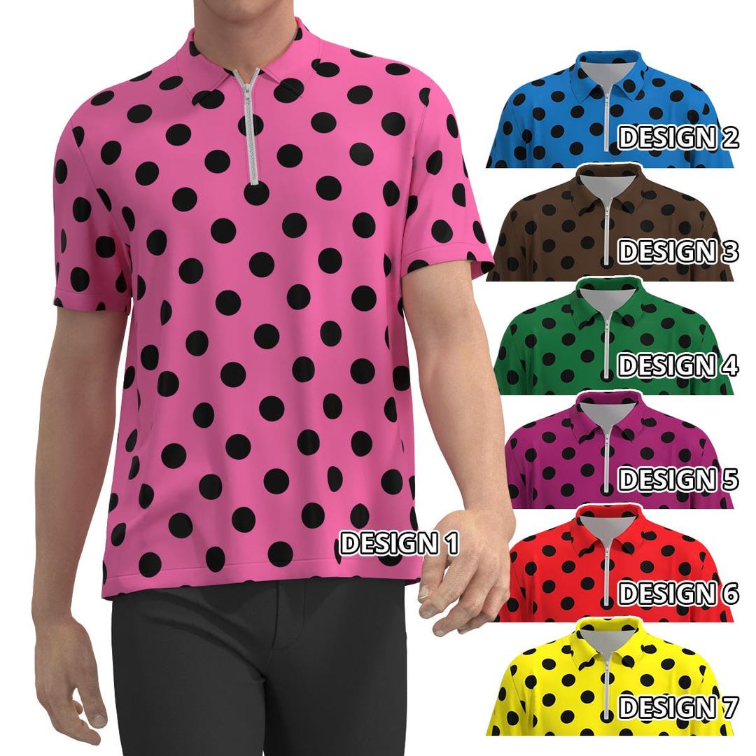 Polka Dot Polo T-shirt Pink Black Red Blue Green Yellow Purple