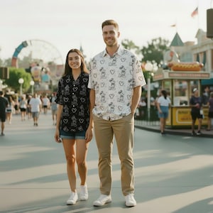 Mickey Mouse Drawing Sketch Doodle Disney Park Disneyland Inspired Short Sleeve Button Shirt