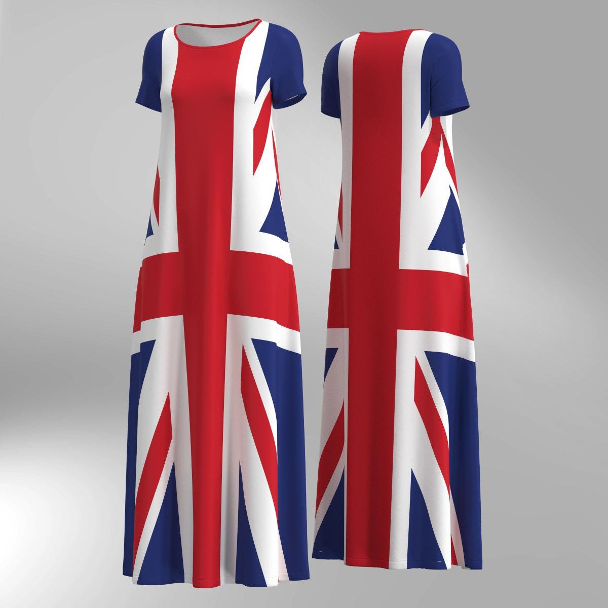 british flag maxi dress TaTaai Women's Summer Casual Dress with UK Flag Print, Round Neck, Short Sleeves, and Relaxed Ankle-Length Silhouette Gift