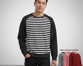 Black Red White Stripes Sweatshirt Men Women Line Stripe Retro Mod Fashion Sweater Raglan Long Sleeve Custom Print