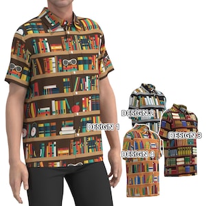 Books Bookshelf Library Librarian School Kindergarten Teacher College University Student Geek Nerd Professor Gift Short Sleeve Button Shirt