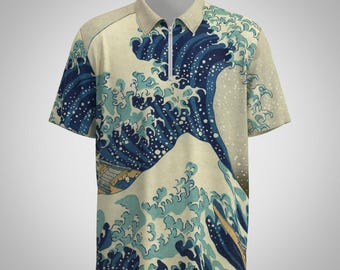 Hokusai Große Welle aus Kanagawa Japanische Malerei Fine Art Japan Kunstliebhaber Kurzarm Kragen Kragen Polo T-Shirt T-Shirt Shirt