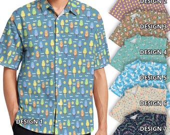 Bird Watcher Birder Short Sleeve Button Shirt Budgie Budgerigar Parakeet Chicks Owl Flamingo Dodo Dove Animal Pattern Aviary Conservation