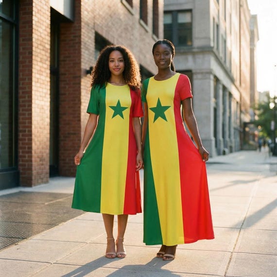 flag maxi dress Senegal Flag Women Midi Long Maxi Dress Drapeau National Senegalese African  Womens Clothing