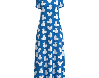 Mickey Minnie Mouse Silhouette Ears Polka Dot Disney Park Disneyland  Inspired Black White Red Blue Green Short Sleeve Modest Long Maxi Dress -  Etsy