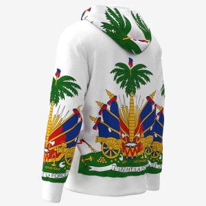 Armoiries d'Haïti Drapeau haïtien Drapeau d'Haïti Créole haïtien Drapo Ayiti L'Union Fait La Force Noir Blanc Sweat-shirt à capuche image 6