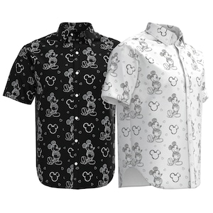 Mickey Mouse Drawing Sketch Doodle Disney Park Disneyland Inspired Short Sleeve Button Shirt