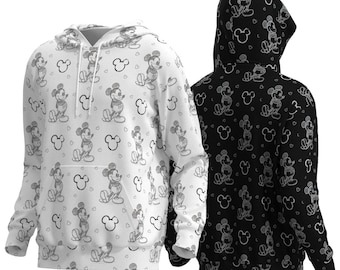 ミッキーマウスの描画スケッチアニメ落書きディズニーディズニーランドにインスパイアされたディズニーバウンディングメンズレディースロングスリーブパーカーセーターフード付きスウェットシャツ