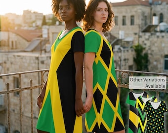 Jamaica Flag Black Green Gold Color Inspired Jamaican Pride Dress Short Sleeve