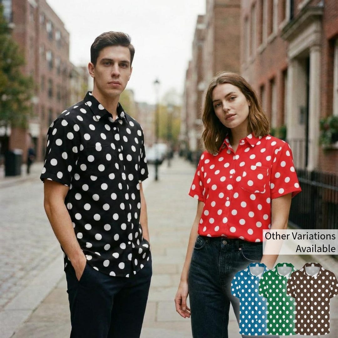Polka Dot Button Shirt Black Red Blue Brown Green Orange Purple