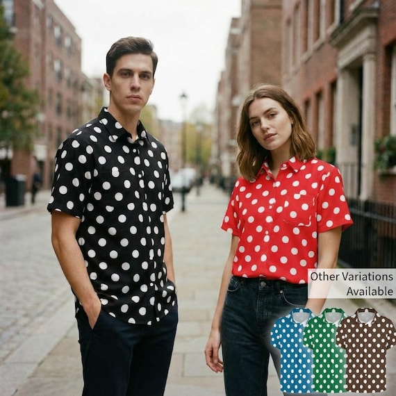 Polka Dot Button Shirt Black Red Blue Brown Green Orange Purple