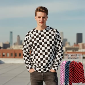 Checker Check Box Sweatshirt Men Women Black White Red Pink Gray Blue Purple Sweater Raglan Long Sleeve Custom Print Personalised