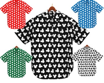 Mickey Mouse Silhouette Black White Red Blue Green Ears Disney Park Disneyland Inspired Kids' Short Sleeve Button Shirt