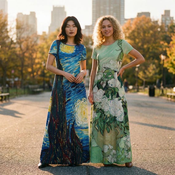 Van Gogh Paintings Long Maxi Dress The Starry Night Wheat Field Cypresses Irises Still Life Vase Pink Roses Van Gogh Paintings Long Maxi Dress The Starry Night Wheat Field Cypresses Irises Still Life Vase Pink Roses