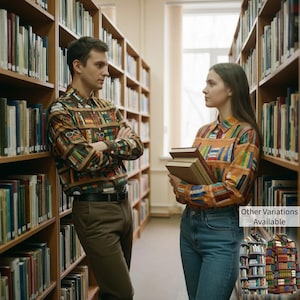 Books Bookshelf Librarian Button Up Shirt Library School Teacher Long Sleeve Collar Clothes Men Women Clothing