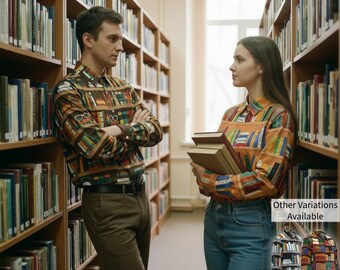 Books Bookshelf Librarian Button Up Shirt Library School Teacher Long Sleeve Collar Clothes Men Women Clothing