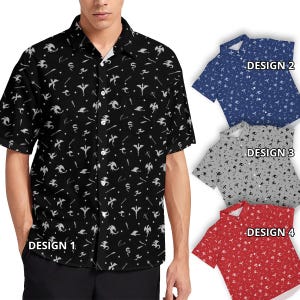 Dungeons DnD Dice Dragons Weapons Swords Bow Arrow Master Black Blue Gray Red Men Women Short Sleeve Collar Button Shirt Custom