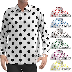 Long Sleeve Polka Dot White Black Brown Red Blue Green Orange Purple Yellow Geometric Pattern Men Women Button Shirt Collar Custom